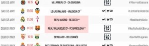 西甲第34轮时间：5月4日3点皇马vs塞尔塔 20点巴拉多利德vs巴萨